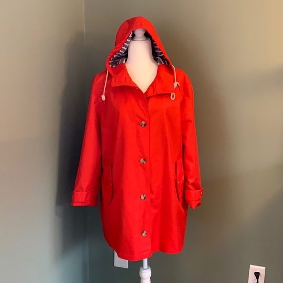 Lands' End Jackets & Blazers - Lands’ End Red Lightweight Raincoat Button Up